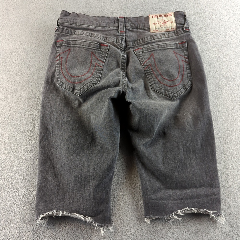 True Religion Ricky Shorts Mens 33 Gray Relaxed Cut Off Frayed Denim Stretch